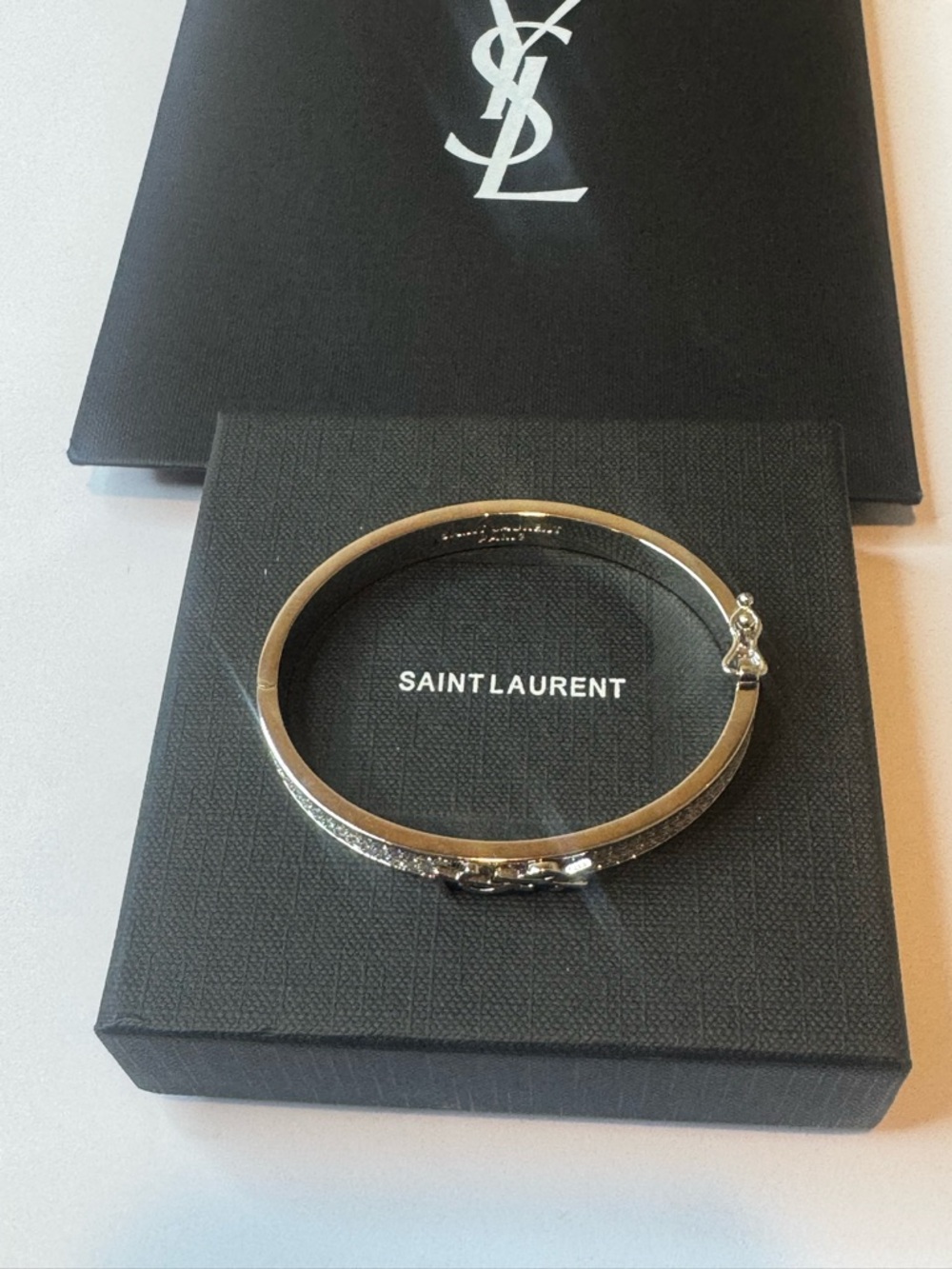 Saint Laurent Silver Crystal Logo Pavé Bracelet - Picture 10 of 13